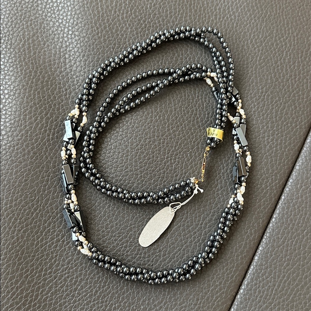 Vintage 30” Hematite Fresh Water Pearl Necklace